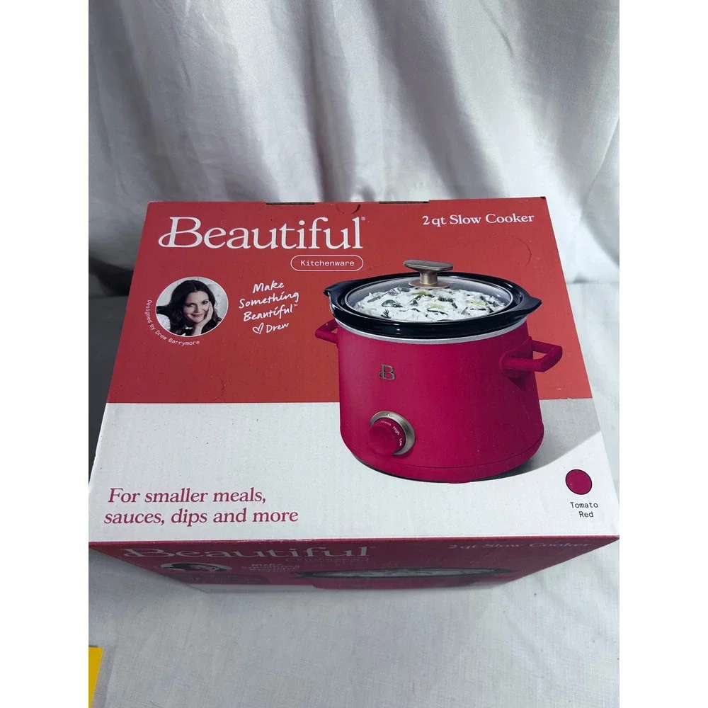 Beautiful Slow Cooker 2qt Tomato Red Ceramic Pot Drew Barrymore Kitchenware